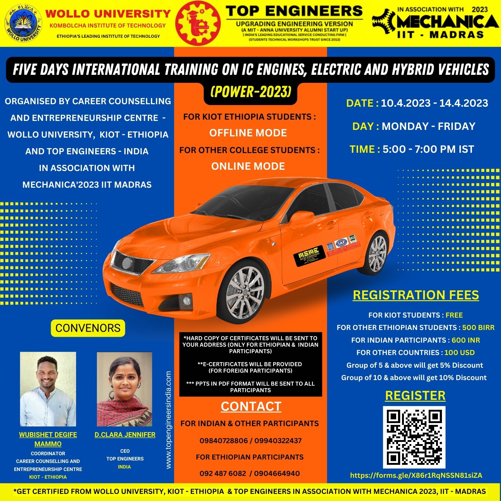 Five Days International Training on IC Engines, Electric and Hybrid Vehicles (Power-2023)
